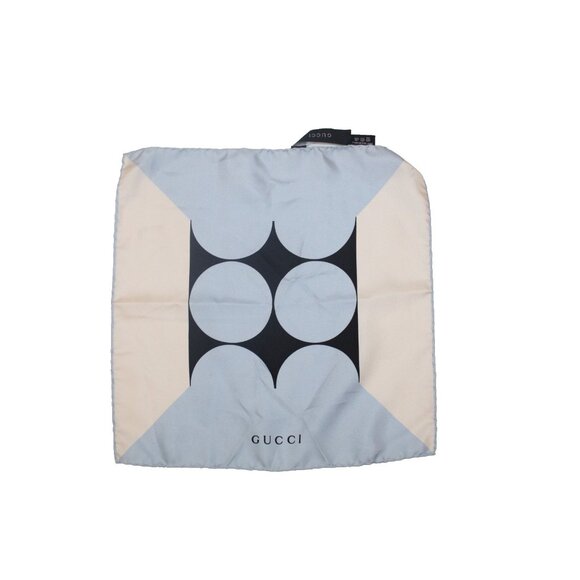 Authentic GUCCI Blue Ecru 100% SILK 12" Pocket Square Geometric Handkerchief NWT - Picture 1 of 8
